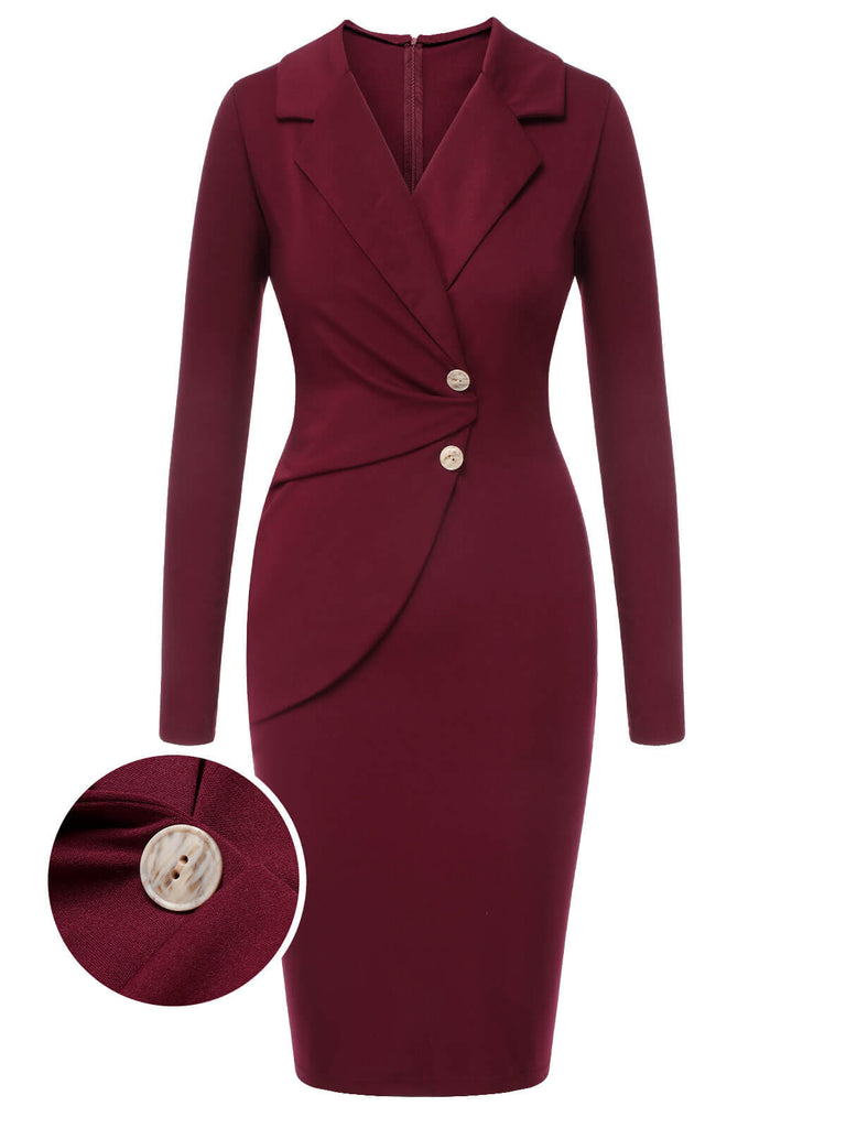 Abito a maniche lunghe con revers rosso violaceo anni '40