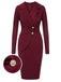 Abito a maniche lunghe con revers rosso violaceo anni '40