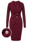 Abito a maniche lunghe con revers rosso violaceo anni '40