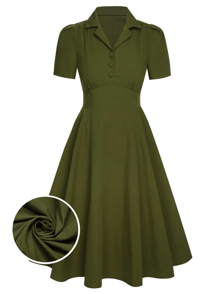 [Prevendita] Abito risvolto bottoni a tinta unita verde militare anni '40
