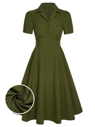 [Prevendita] Abito risvolto bottoni a tinta unita verde militare anni '40