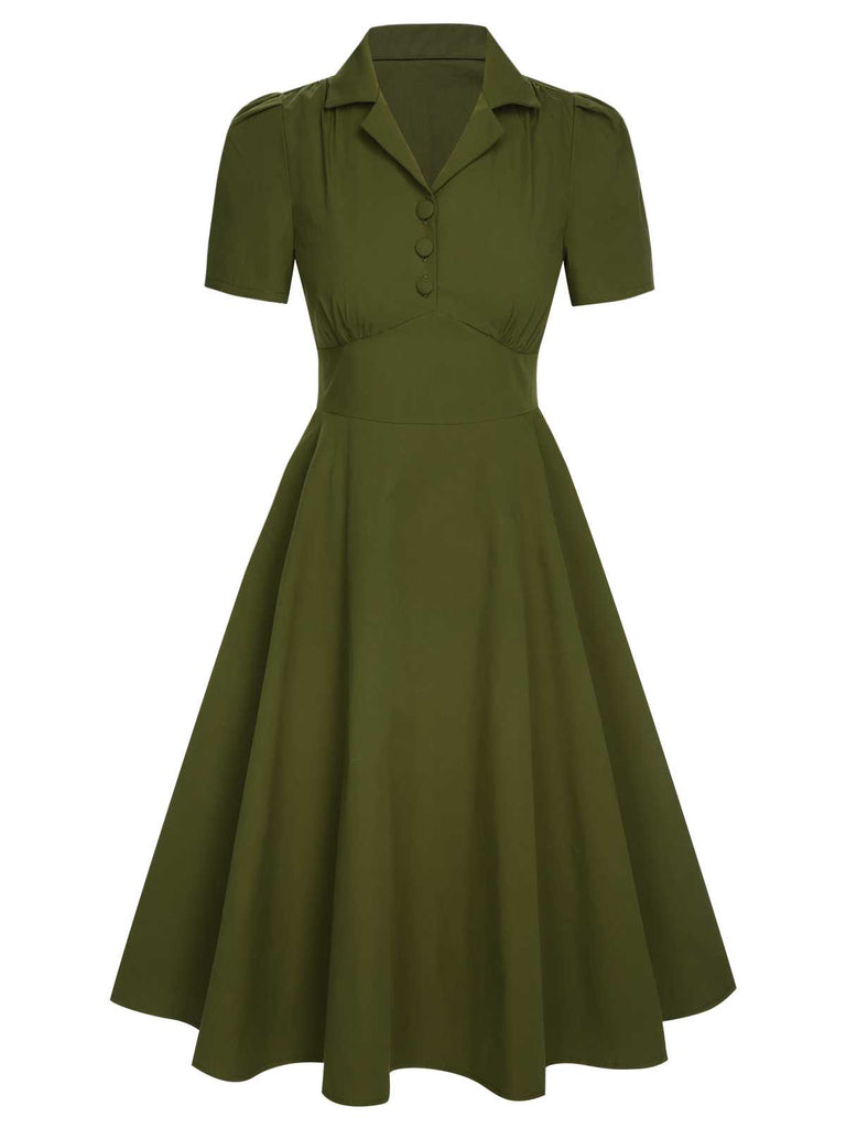 [Prevendita] Abito risvolto bottoni a tinta unita verde militare anni '40