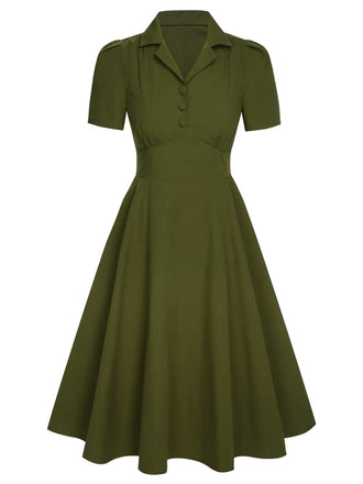 [Prevendita] Abito risvolto bottoni a tinta unita verde militare anni '40