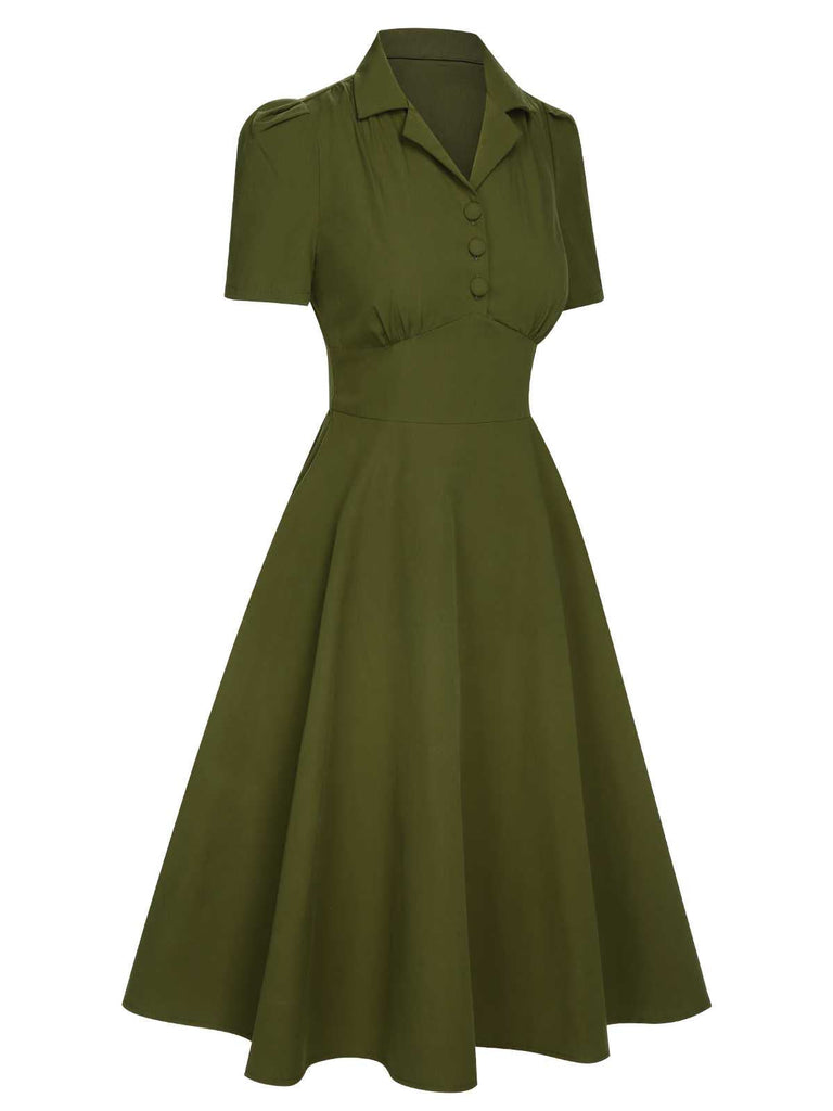 [Prevendita] Abito risvolto bottoni a tinta unita verde militare anni '40