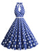 Abito a ruota a pois con scollo all'americana anni '50