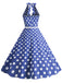 Abito a ruota a pois con scollo all'americana anni '50