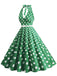 Abito a ruota a pois con scollo all'americana anni '50