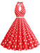 Abito a ruota a pois con scollo all'americana anni '50