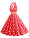 Abito a ruota a pois con scollo all'americana anni '50