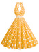 Abito a ruota a pois con scollo all'americana anni '50