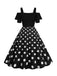 Abito con spalline a pois patchwork nero anni '50