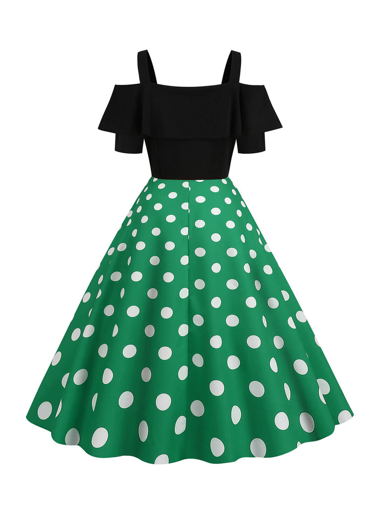 Abito con spalline a pois patchwork nero anni '50