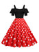 Abito con spalline a pois patchwork nero anni '50