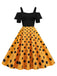 Abito con spalline a pois patchwork nero anni '50