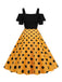 Abito con spalline a pois patchwork nero anni '50