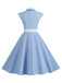 Abito a pois a contrasto con cintura e fiocco cielo azzurro anni '50