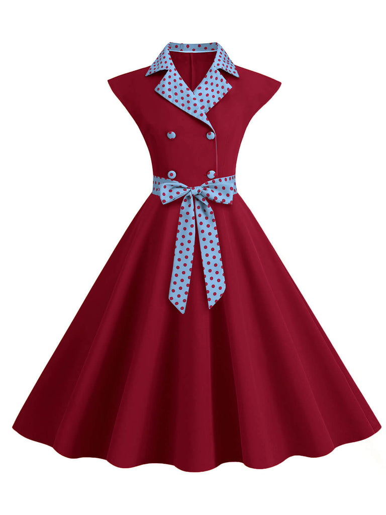 Abito a pois a contrasto con cintura e fiocco cielo azzurro anni '50
