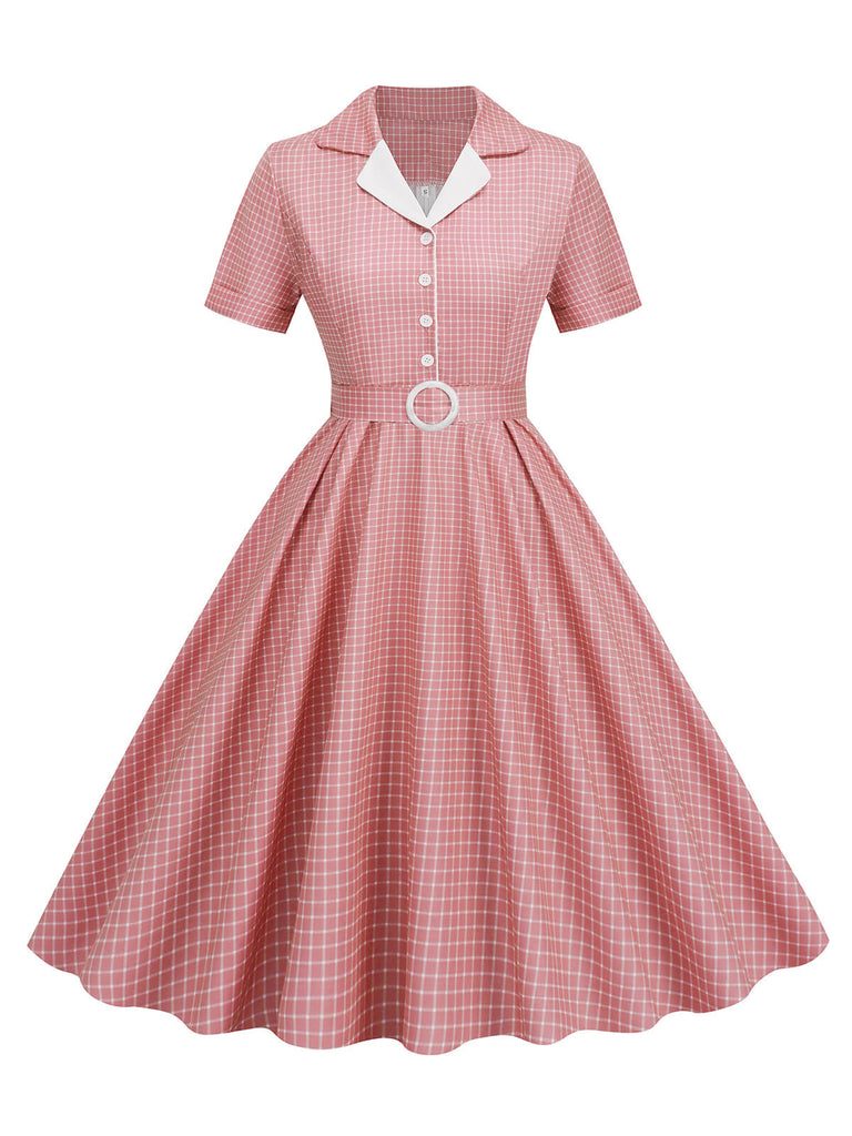 Abito a ruota plaid con revers cintura anni '50
