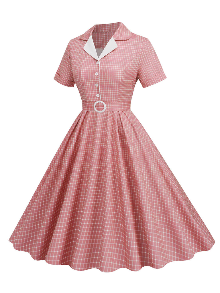 Abito a ruota plaid con revers cintura anni '50