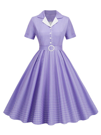 Abito a ruota plaid con revers cintura anni '50