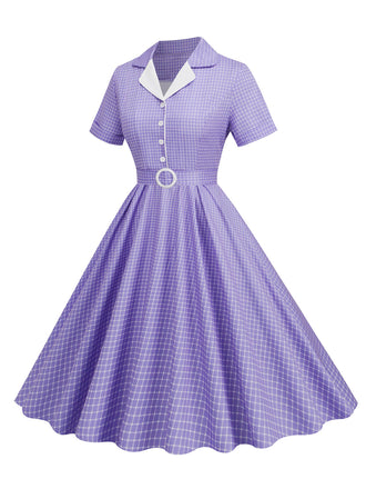 Abito a ruota plaid con revers cintura anni '50