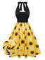 Abito a triangolo giallo motivo girasole anni '50