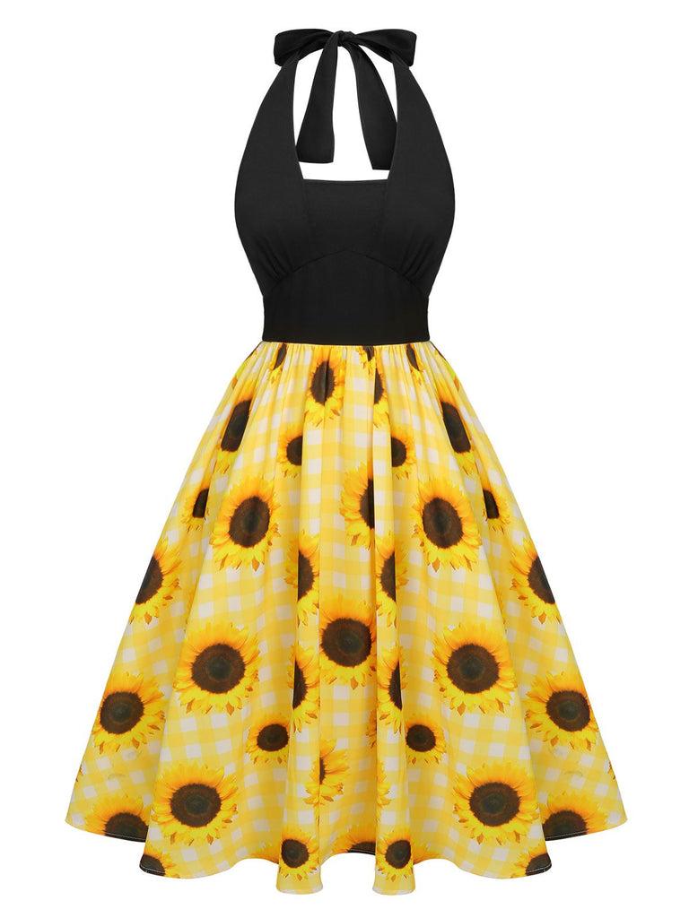 Abito a triangolo giallo motivo girasole anni '50