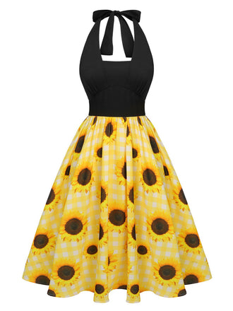 Abito a triangolo giallo motivo girasole anni '50
