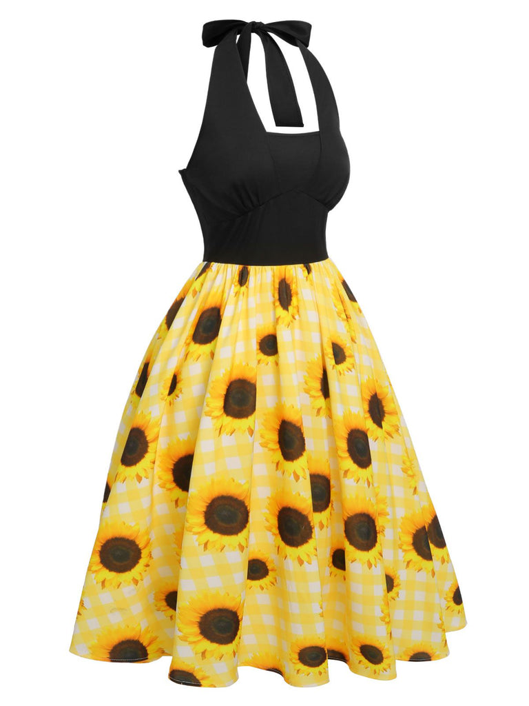 Abito a triangolo giallo motivo girasole anni '50