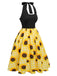Abito a triangolo giallo motivo girasole anni '50
