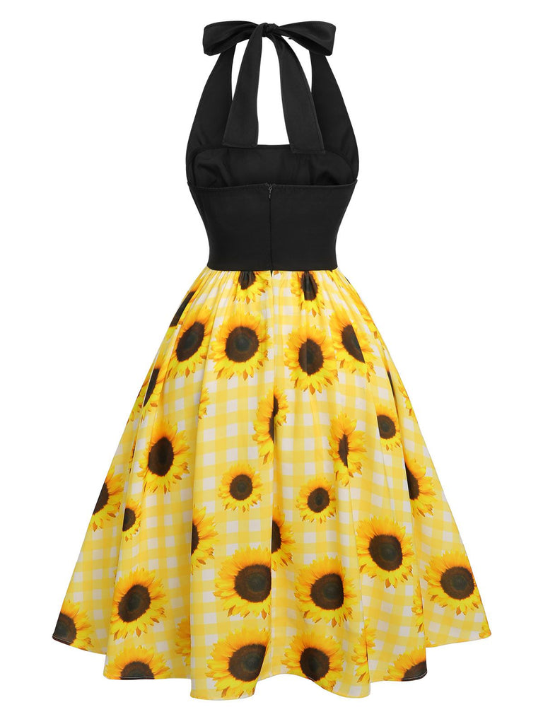 Abito a triangolo giallo motivo girasole anni '50