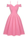 Abito con spalle scoperte tinta unita rosa anni '50