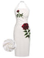 Abito rose con scollo all'americana bianco anni '60
