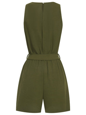 Tuta corta con scollo a V in pizzo verde militare anni '50