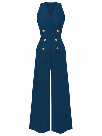 Tuta senza maniche con bottoni blu anni '50