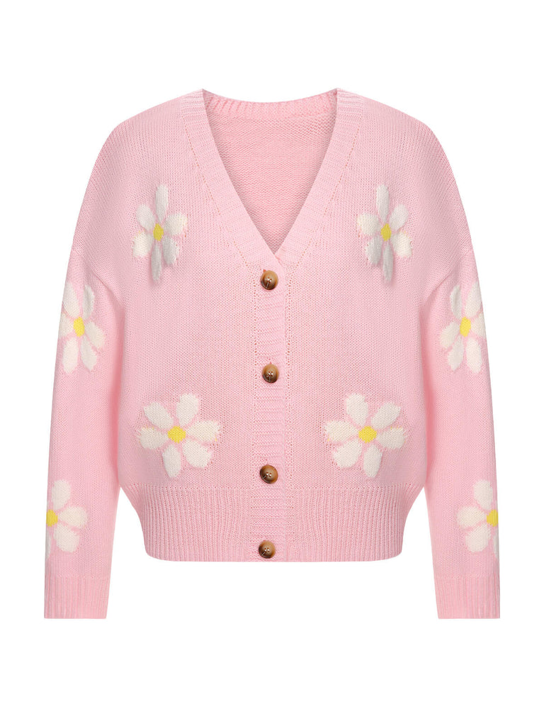 Cardigan lavorato a maglia floreale jacquard anni '60