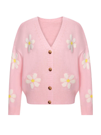 Cardigan lavorato a maglia floreale jacquard anni '60
