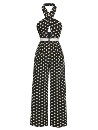 Tuta lunga con incrocio a pois nero anni '40