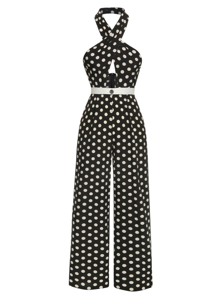 Tuta lunga con incrocio a pois nero anni '40