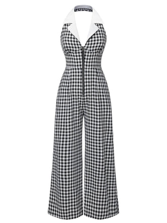 Tuta lunga plaid scollo all'americana nero anni '40
