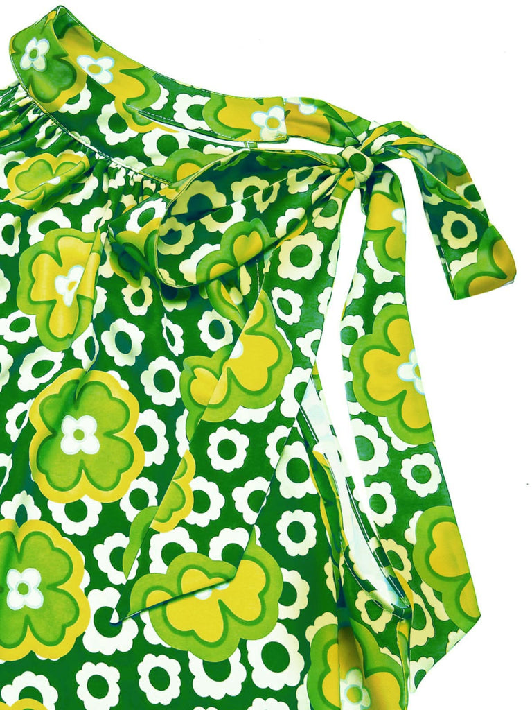 Top senza maniche floreale collo verde anni '60