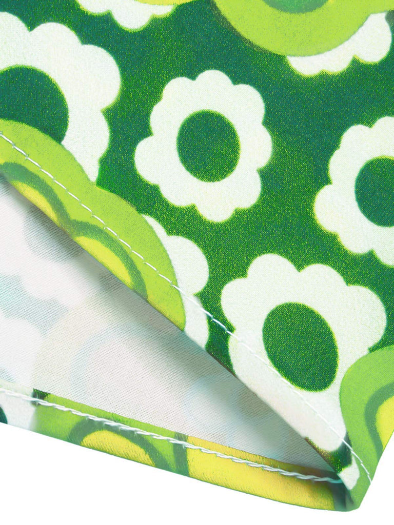 Top senza maniche floreale collo verde anni '60