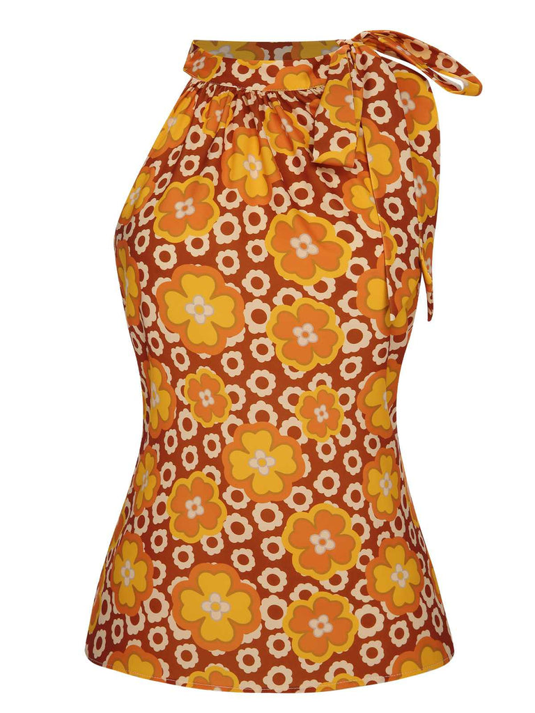 2PCS Top floreale scollo a cravatta e gonna bottoni verde anni '60