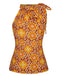 2PCS Top floreale scollo a cravatta e gonna bottoni anni '60