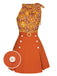 2PCS Top floreale scollo a cravatta e gonna bottoni anni '60