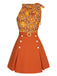 2PCS Top floreale scollo a cravatta e gonna bottoni verde anni '60