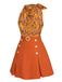 2PCS Top floreale scollo a cravatta e gonna bottoni anni '60