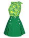 2PCS Top floreale scollo a cravatta e gonna bottoni anni '60