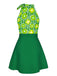 2PCS Top floreale scollo a cravatta e gonna bottoni anni '60