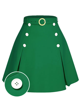 [Prevendita] Gonna cintura bottoni in tinta unita verde anni '60